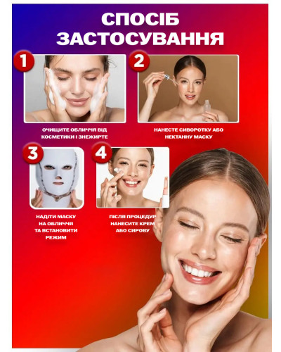 Світлодіодна косметична LED маска для мікрострумової фототерапії