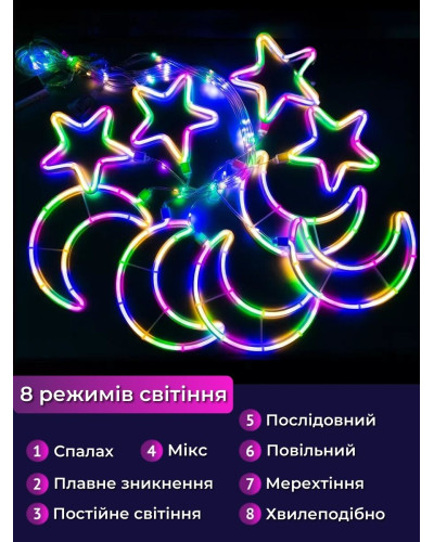 Гирлянда - штора LED Луна и Звезды 3м мультиколор