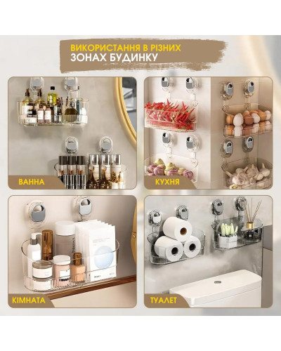 Настенная прозрачная полка - органайзер с присосками