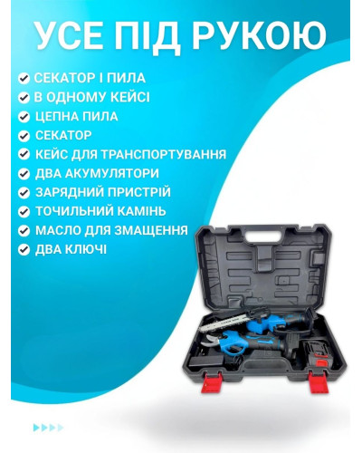 Набор аккумуляторный секатор и цепная пила