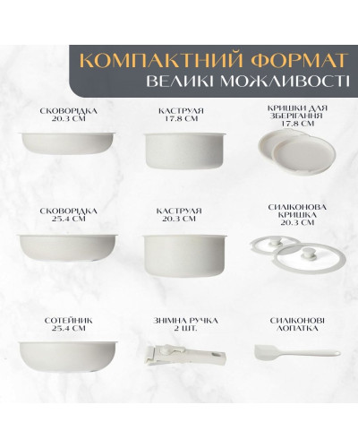 Набор посуды с крышками и 2 съемными ручками (12 пр.) Набор посуды с крышками и 2 съемными ручками (12 пр.)
