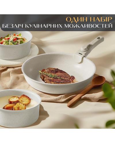 Набор посуды с крышками и 2 съемными ручками (12 пр.) Набор посуды с крышками и 2 съемными ручками (12 пр.)