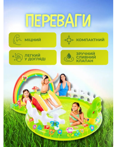 Надувной детский бассейн - игровой центр с горкой и фонтаном - Intex Rainbow