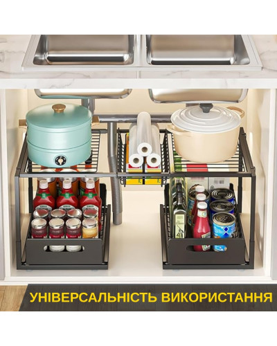 Металлический органайзер под мойку с выдвижными ящиками Металлический органайзер под мойку с выдвижными ящиками
