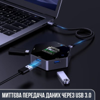 Док - станція USB HUB 8 в 1, USB-хаб адаптер, (HDMI+USB-C+SD і microSD+USB-A)