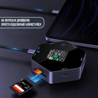 Док - станція USB HUB 8 в 1, USB-хаб адаптер, (HDMI+USB-C+SD і microSD+USB-A)