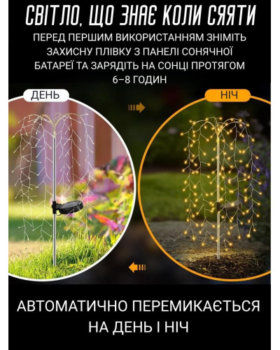 Уличный садовый светильник на солнечной батарее «Плакучая ива»
