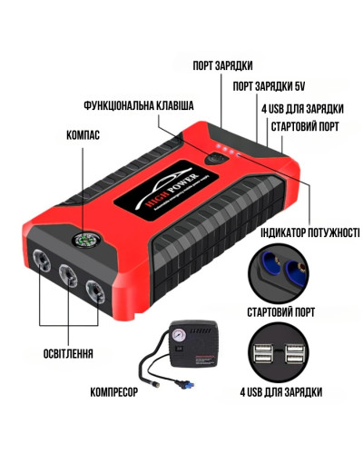 Пуско-зарядный Power Bank устройство с компрессором Jumpstarter JX27 (99800 мАh) Пуско-зарядный Power Bank устройство с компрессором Jumpstarter JX27 (99800 мАh)