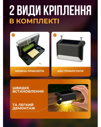 Уличные угловые светильники на солнечной батарее (набор 4 шт) для лестницы, дорожки, забор и фасад