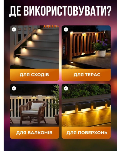 Уличные угловые светильники на солнечной батарее (набор 4 шт) для лестницы, дорожки, забор и фасад