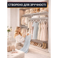 Модульна регульована гардеробна система з полицями та штангами — настінна система зберігання для одягу та речей