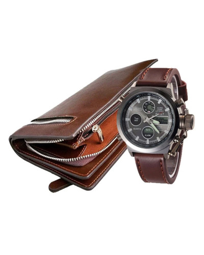 Подарочный набор для мужчин Портмоне Baellerry + Часы AMST