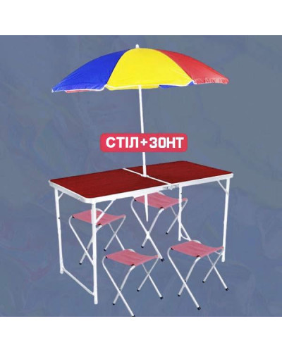 Розкладний стіл для пікніка з 4 стільцями + парасолька для столу Розкладний стіл для пікніка з 4 стільцями + парасолька для столу