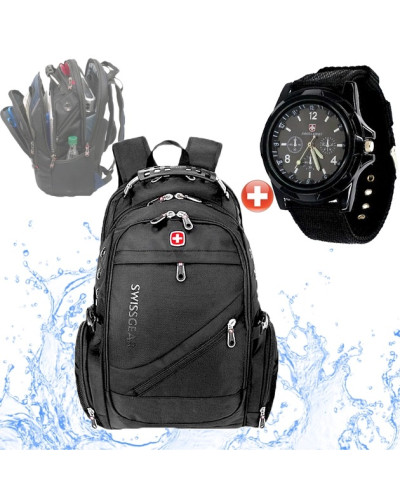 Ультрапрочный городской рюкзак Swissgear водоотталкивающий с USB-портом и аудиопортом AUX с Часами в комплекте